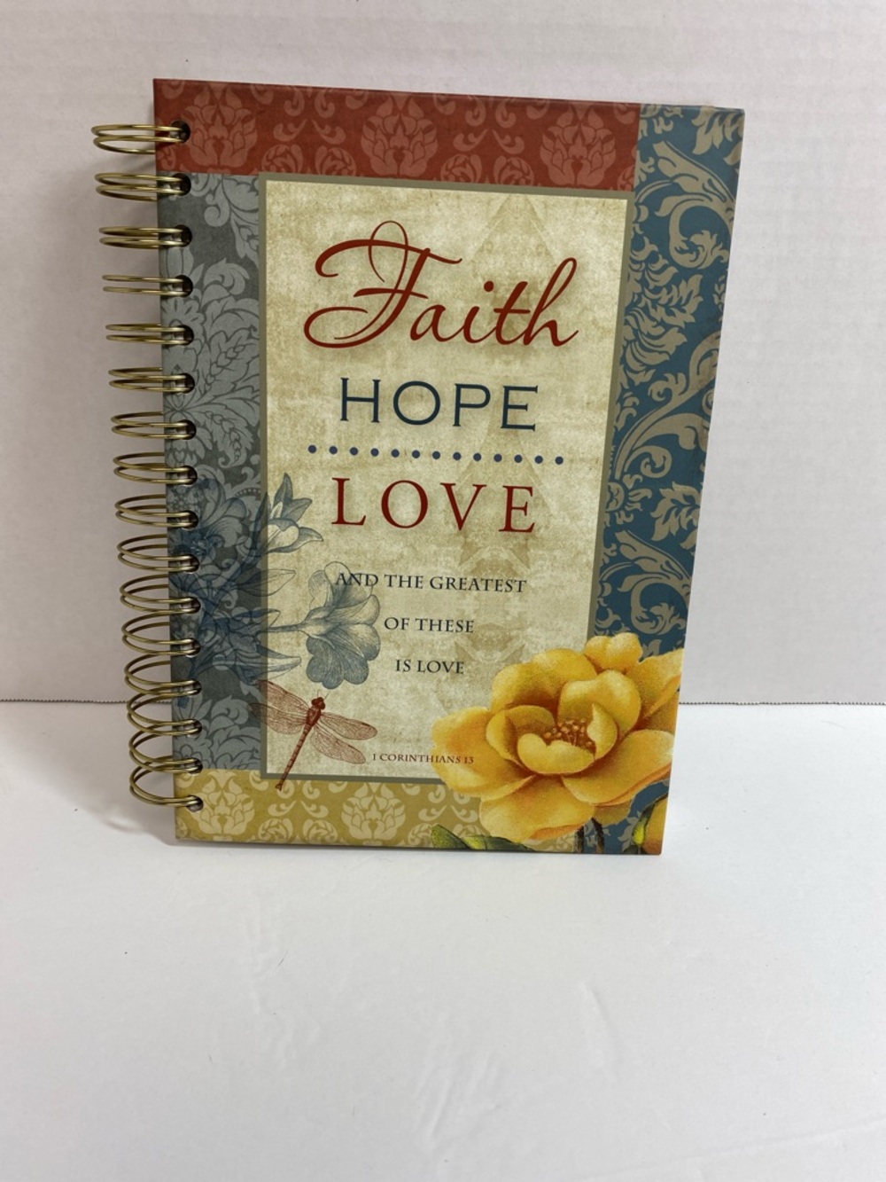 Faith Hope Love Spiral Journal - Yellow Floral Design